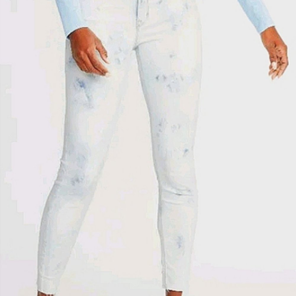 Old Navy Rockstar super skinny blue white bleach dye skinny jeans raw hem